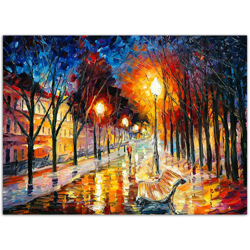 Midnight Lantern Walk – Impressionist Cityscape Canvas