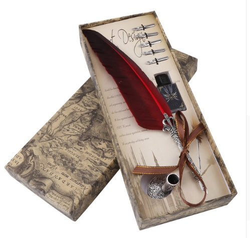 Retro Feathered Calligraphy Pen Set