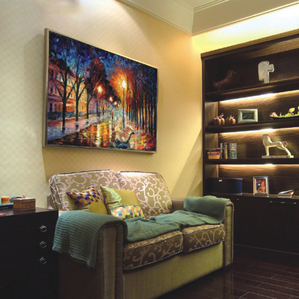 Midnight Lantern Walk – Impressionist Cityscape Canvas