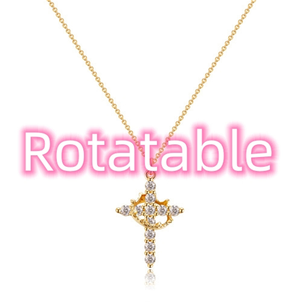 Cross & Crown Rotatable Necklace