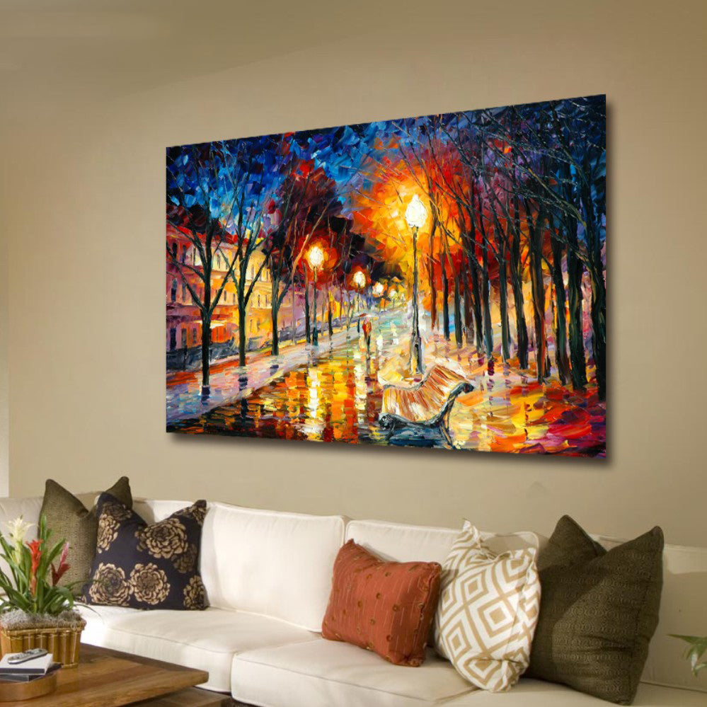 Midnight Lantern Walk – Impressionist Cityscape Canvas