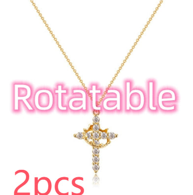 Cross & Crown Rotatable Necklace