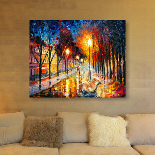 Midnight Lantern Walk – Impressionist Cityscape Canvas