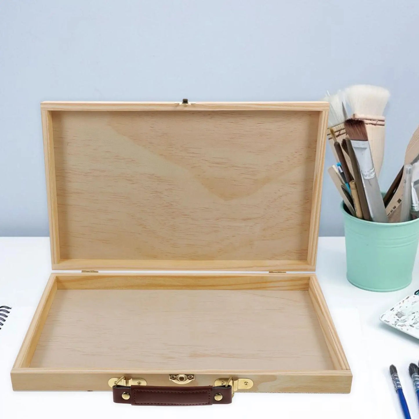 Wood Artist Supplies Box Carrying Case Sleek Multifunctional Portable Organizer Art Tool Box for Markers Paint Brushes Pastel