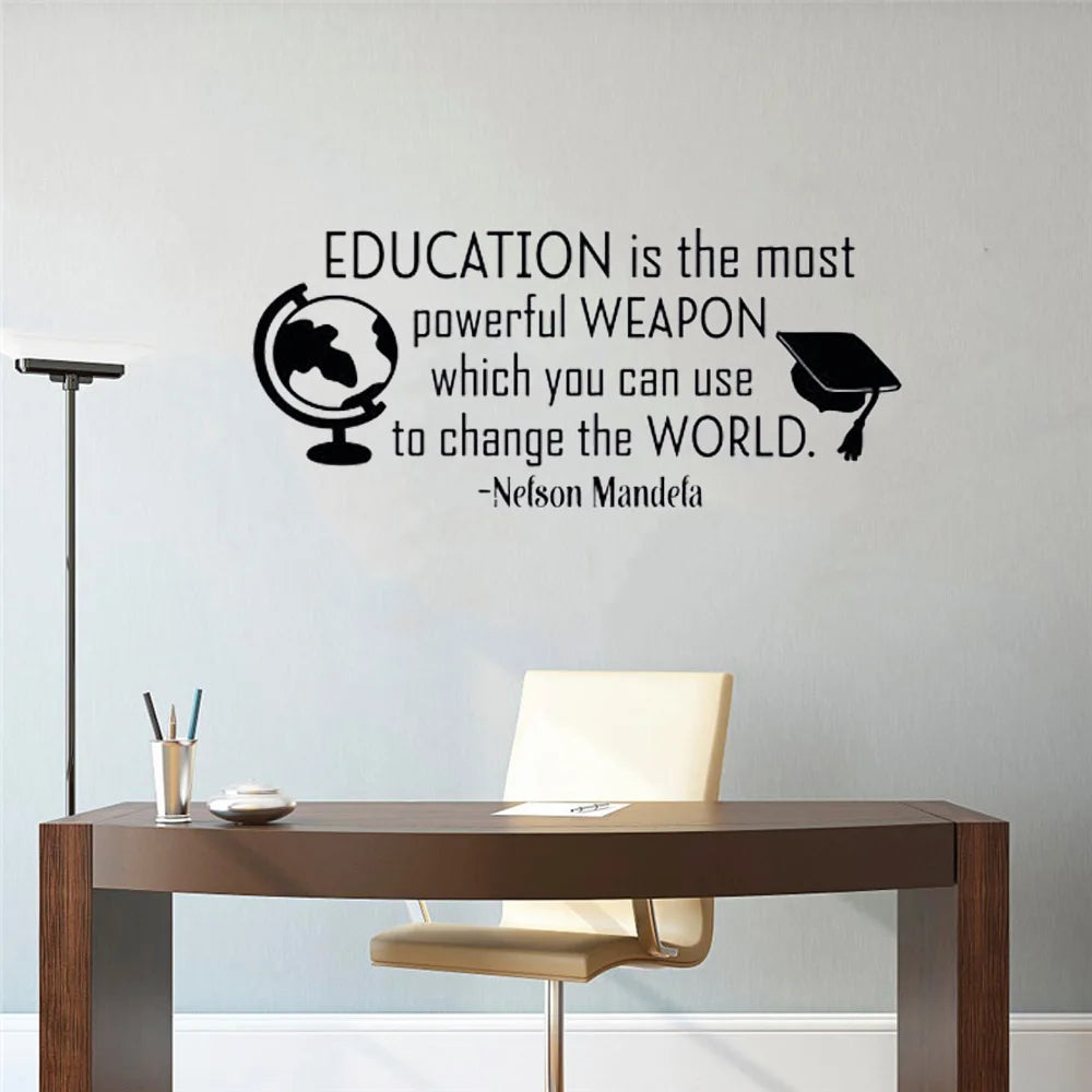 Inspirational Wall Decal Quote Education Is The Most Powerful Weapon Removable Vinyl Wall Decals for Classroom School Decor