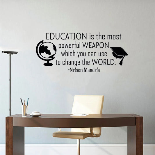 Inspirational Wall Decal Quote Education Is The Most Powerful Weapon Removable Vinyl Wall Decals for Classroom School Decor