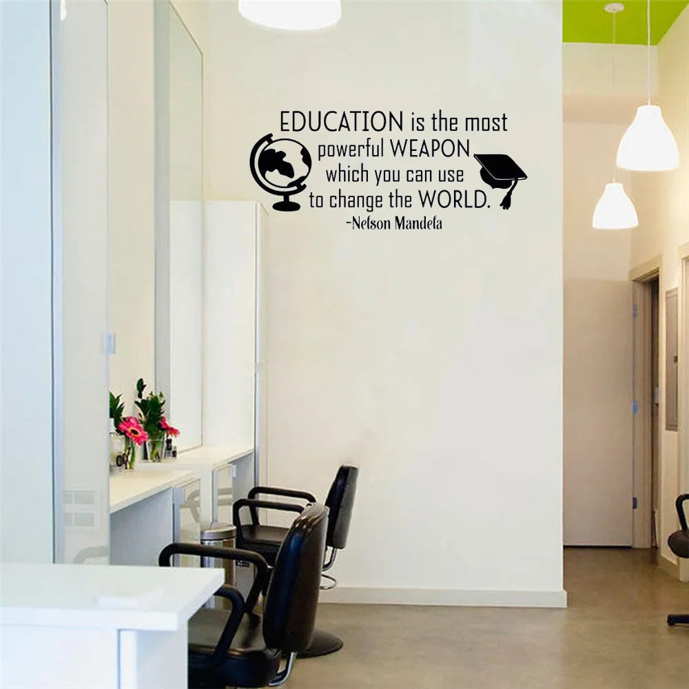 Inspirational Wall Decal Quote Education Is The Most Powerful Weapon Removable Vinyl Wall Decals for Classroom School Decor
