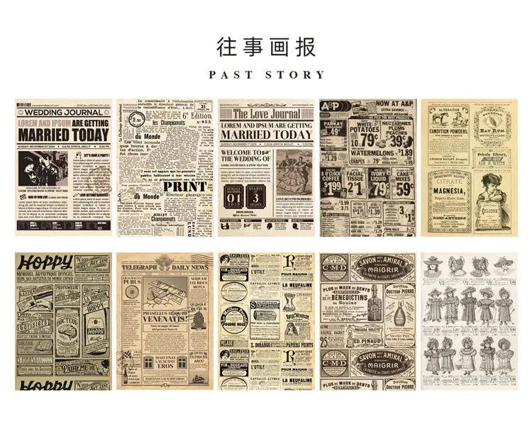 10 Pcs Junk Journal Large Size Retro Map Material Paper Diy Scrapbooking Collage Album Week Diary Decoration Background Paper