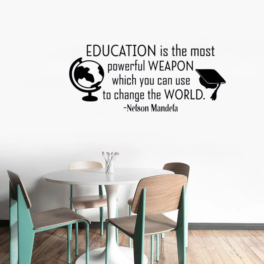 Inspirational Wall Decal Quote Education Is The Most Powerful Weapon Removable Vinyl Wall Decals for Classroom School Decor