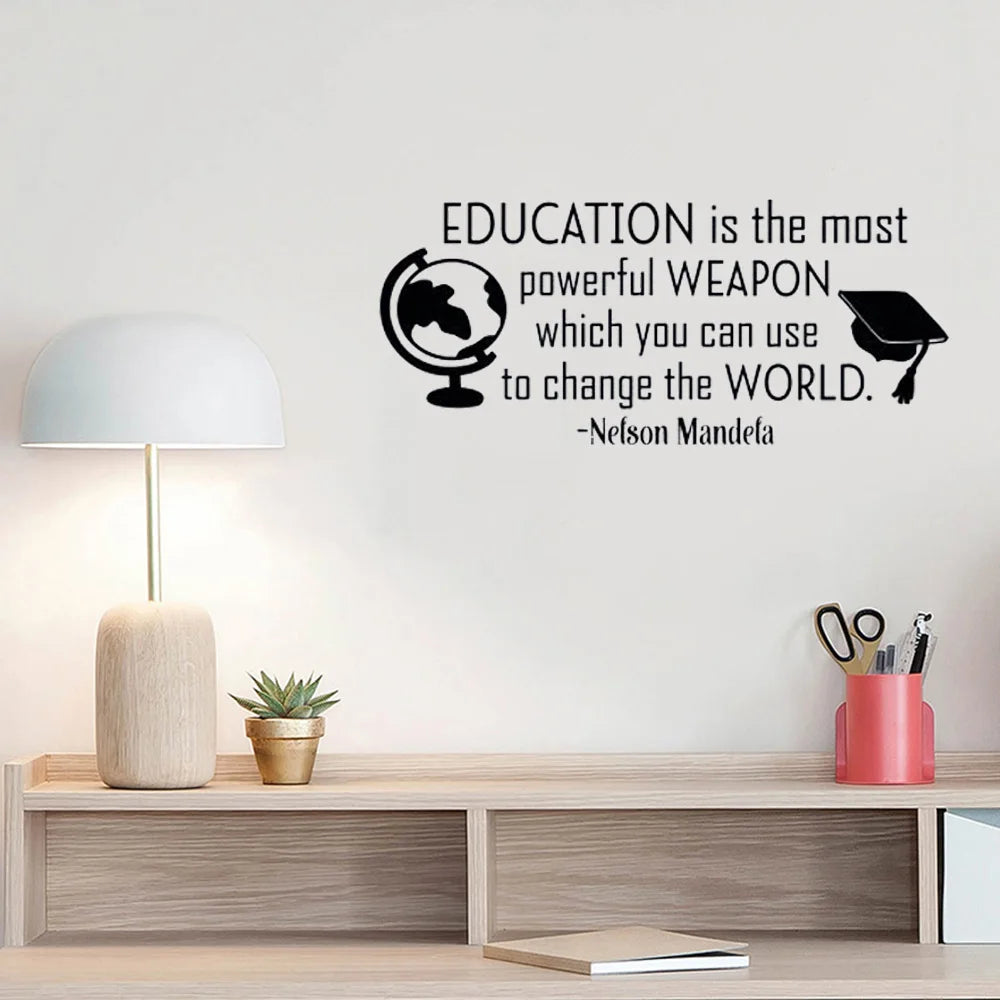 Inspirational Wall Decal Quote Education Is The Most Powerful Weapon Removable Vinyl Wall Decals for Classroom School Decor