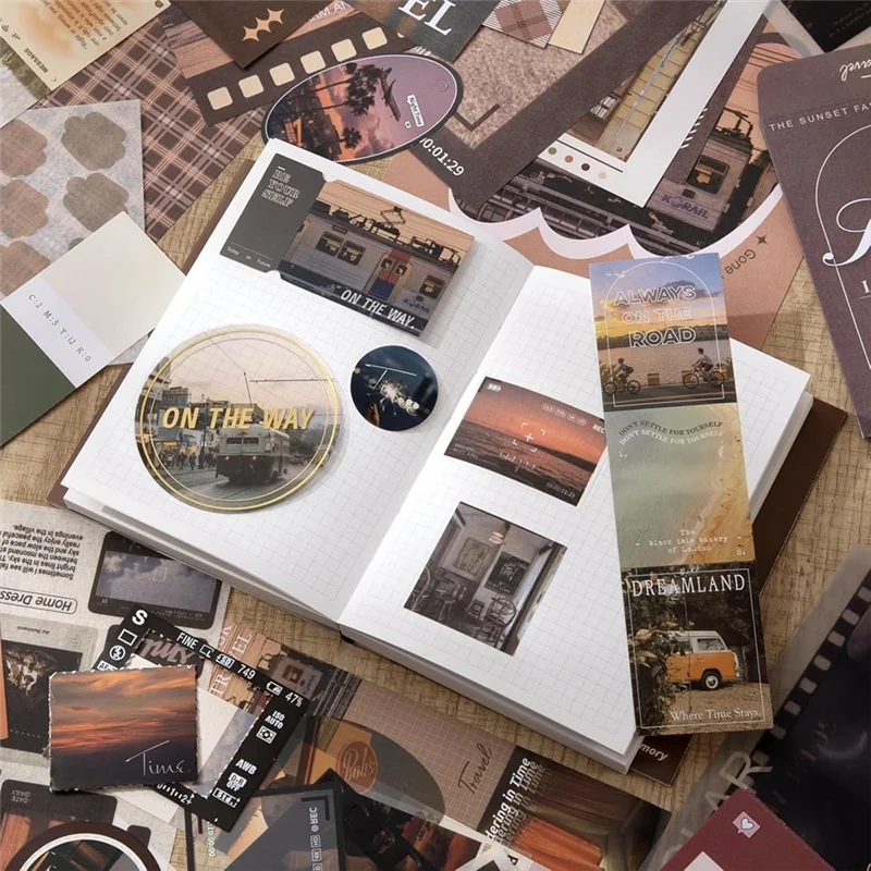 Scrapbook Photo Album Supplies Kit, Aesthetic Vintage Junk Journal Large Scrapbooking Paper, Sticker Pack,Travelerm12k