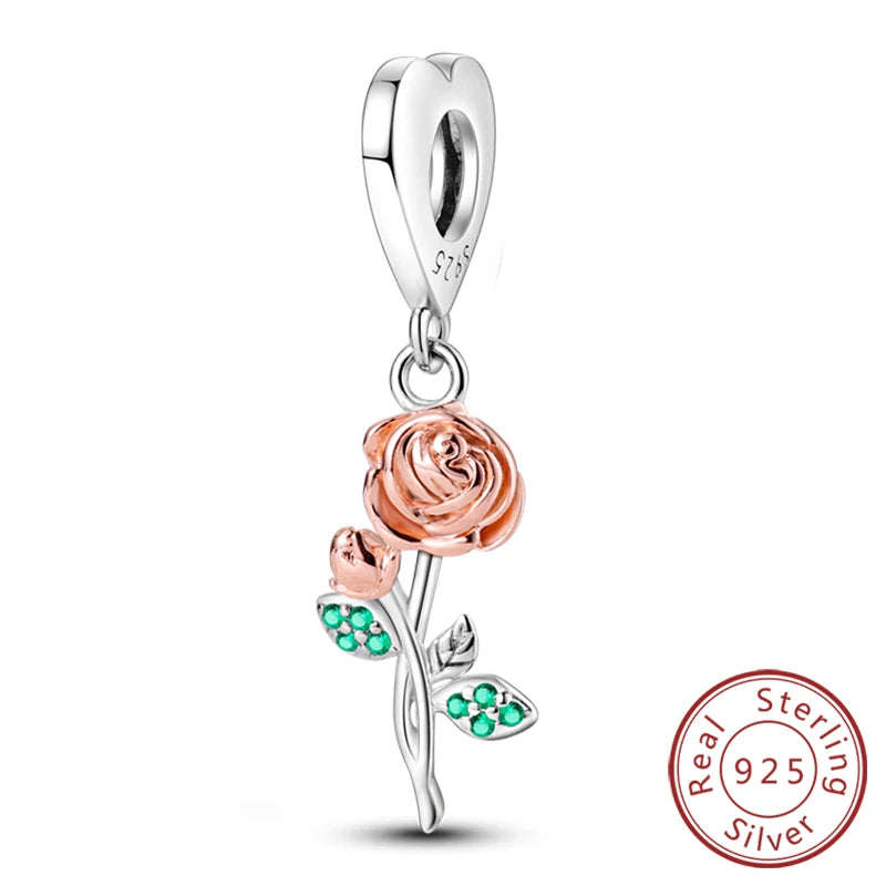 New 925 Sterling Silver Charms Pendant Sunflowers Heart Beads Fit Original Bracelets Charm DIY Jewelry Gifts Making