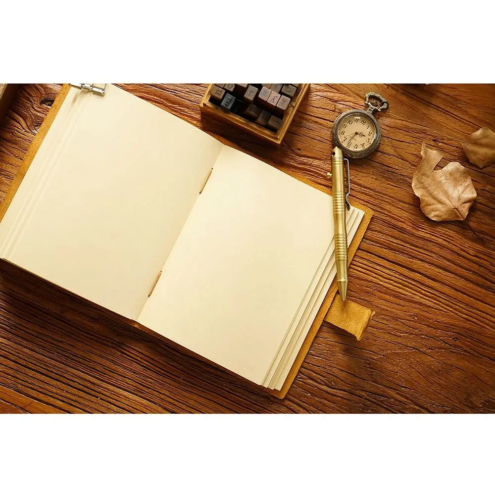 Vintage Leather Bound Journal Handmade Genuine Leather Cover Blank Paper Diary Blank Pages Unlined Travel Sketchbook