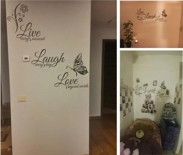 Live Laugh Love Butterfly Flower Wall Art Sticker Modern Wall Decals Quotes Vinyls Stickers Wall Stickers Home Decor Living Room