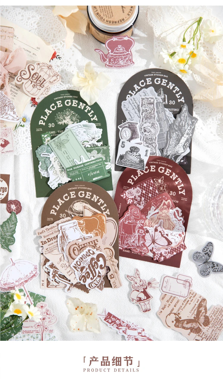 Journal GO 30pcs Retro Antique Stuffs Stickers Collage Junk Journal Scrapbooking diy Vintage Small Hand Made Stationery Labels