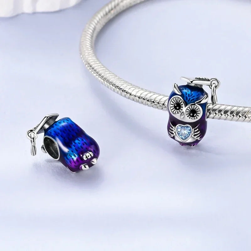 925 Sterling Silver Charms Bachelor's Cap Graduate Beads Pendant Fit Original Bracelet DIY Bead Gift for Graduation Ceremony