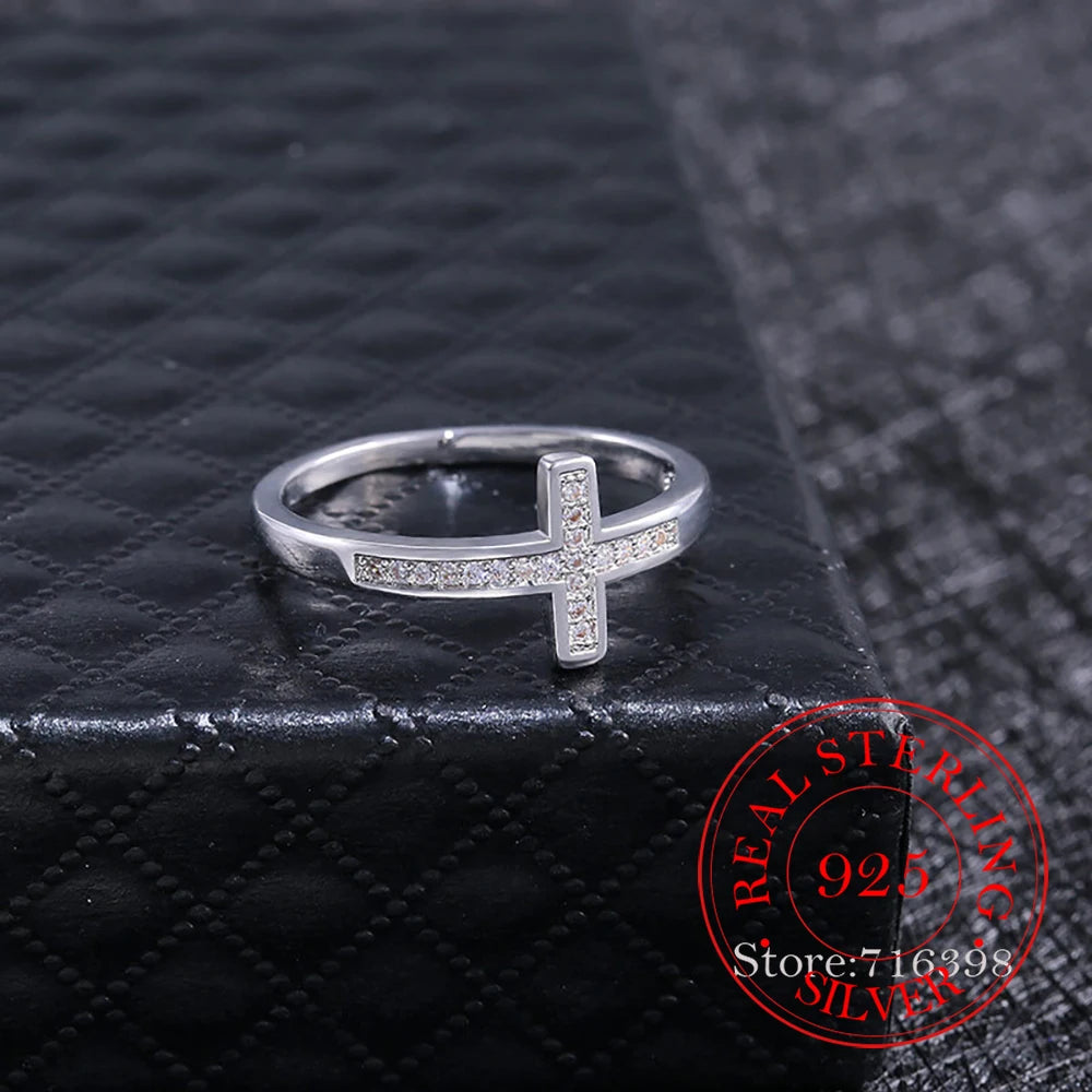 Original 925 Sterling Silver Cubic Zircon Cross Rings for Women Men Fashion Women's Jewelry Party Wedding anillos Gift