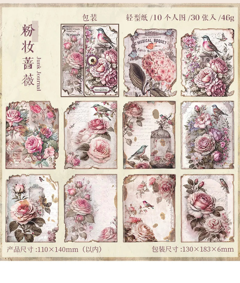 30pcs/pack Vintage Materials Paper Lost Garden Series DIY Scrapbooking Deco Junk Journal Planner Collage Photo Album Craft Paper