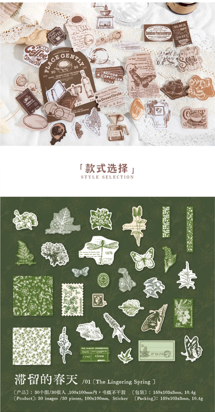 Journal GO 30pcs Retro Antique Stuffs Stickers Collage Junk Journal Scrapbooking diy Vintage Small Hand Made Stationery Labels