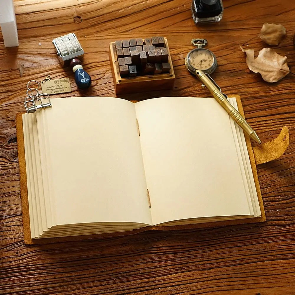 Vintage Leather Bound Journal Handmade Genuine Leather Cover Blank Paper Diary Blank Pages Unlined Travel Sketchbook