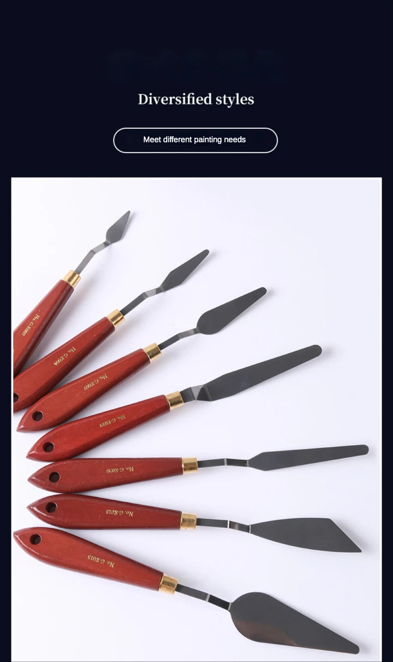 1pcs Oil painting scraper Art supplies Single 22 types of gouache paint Wooden high elastic stainless steel flat pointed spatula