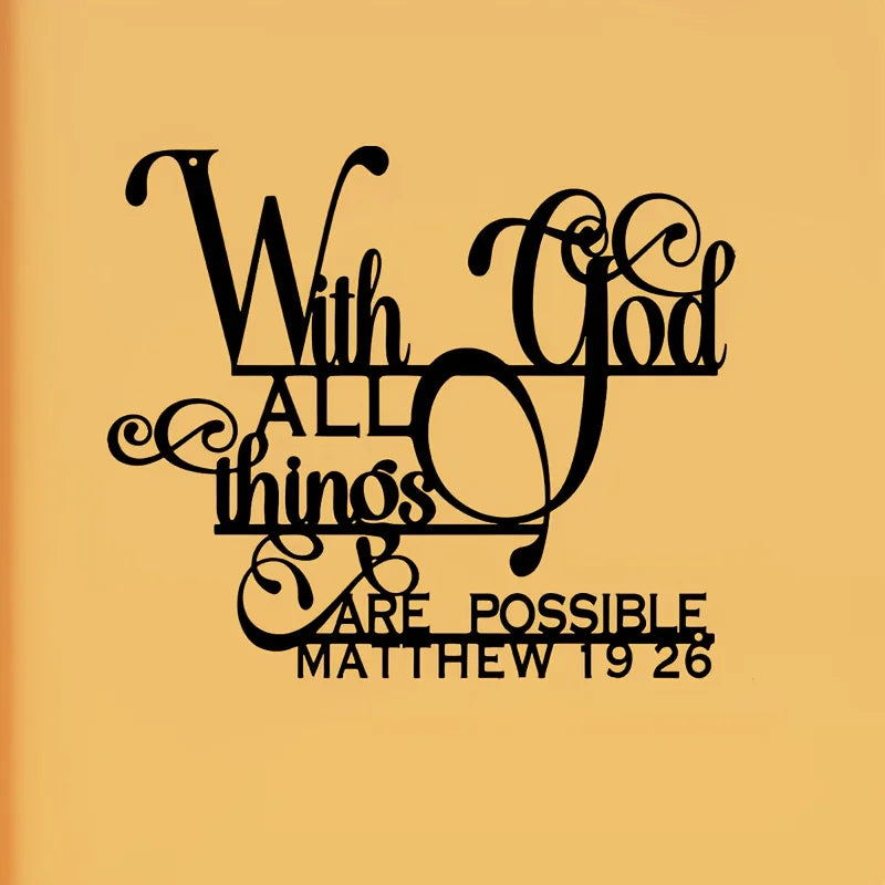 Inspirational 'with God, Anything Is Possible' Metal Wall Art - Biblical Quote by Matthew 19:26, Perfect for Home, Living Room