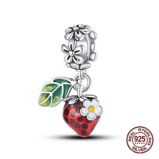 Charms 925 Sterling Silver Strawberry Pendants Charms Fit Original Charms Bracelets Necklace Beads DIY Jewerlry Accessories