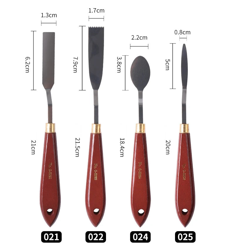 1pcs Oil painting scraper Art supplies Single 22 types of gouache paint Wooden high elastic stainless steel flat pointed spatula