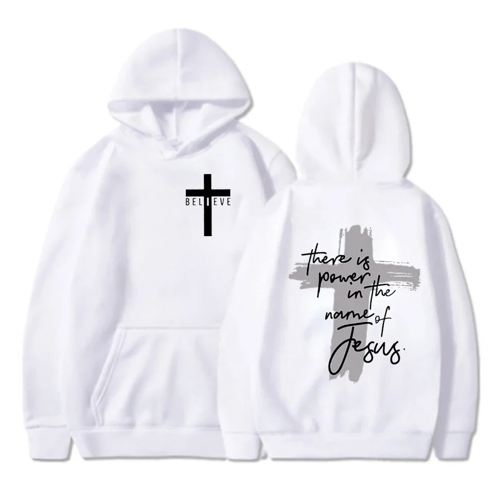 Women/Men Christian Faith Essential Hoodies There Is Power in The Name of Jesus Graphic Hoodie Unisex Cross Faiths Sweatshirts
