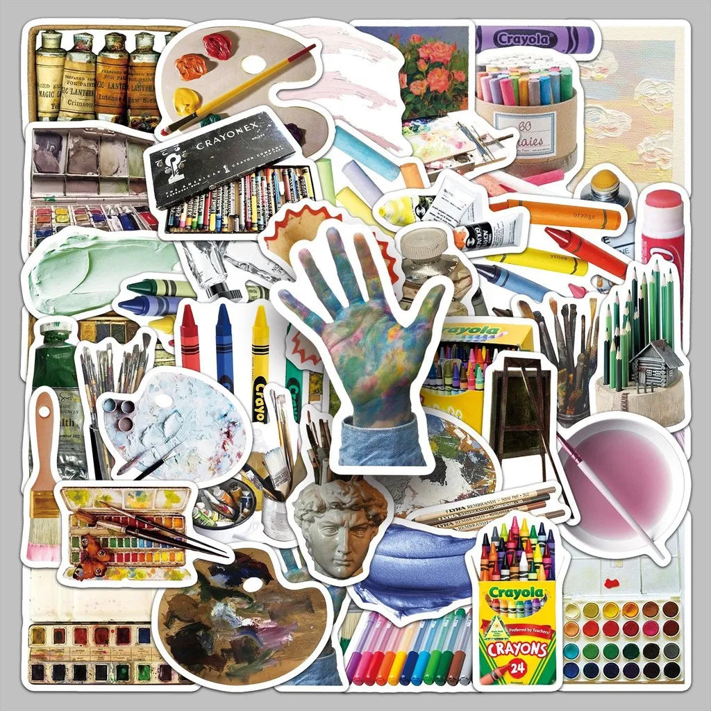 50 Pcs Art Stickers  Paintbrushes & Painting Tools Themed Artistic Creative Stickers Waterproof Decor Decals