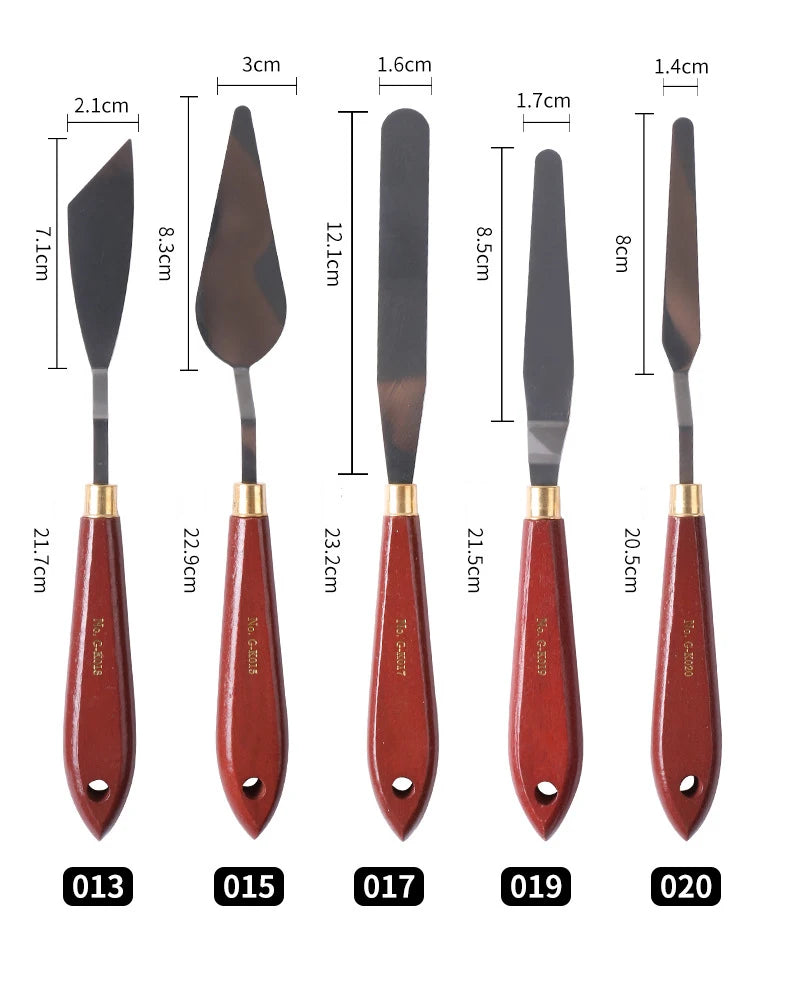 1pcs Oil painting scraper Art supplies Single 22 types of gouache paint Wooden high elastic stainless steel flat pointed spatula