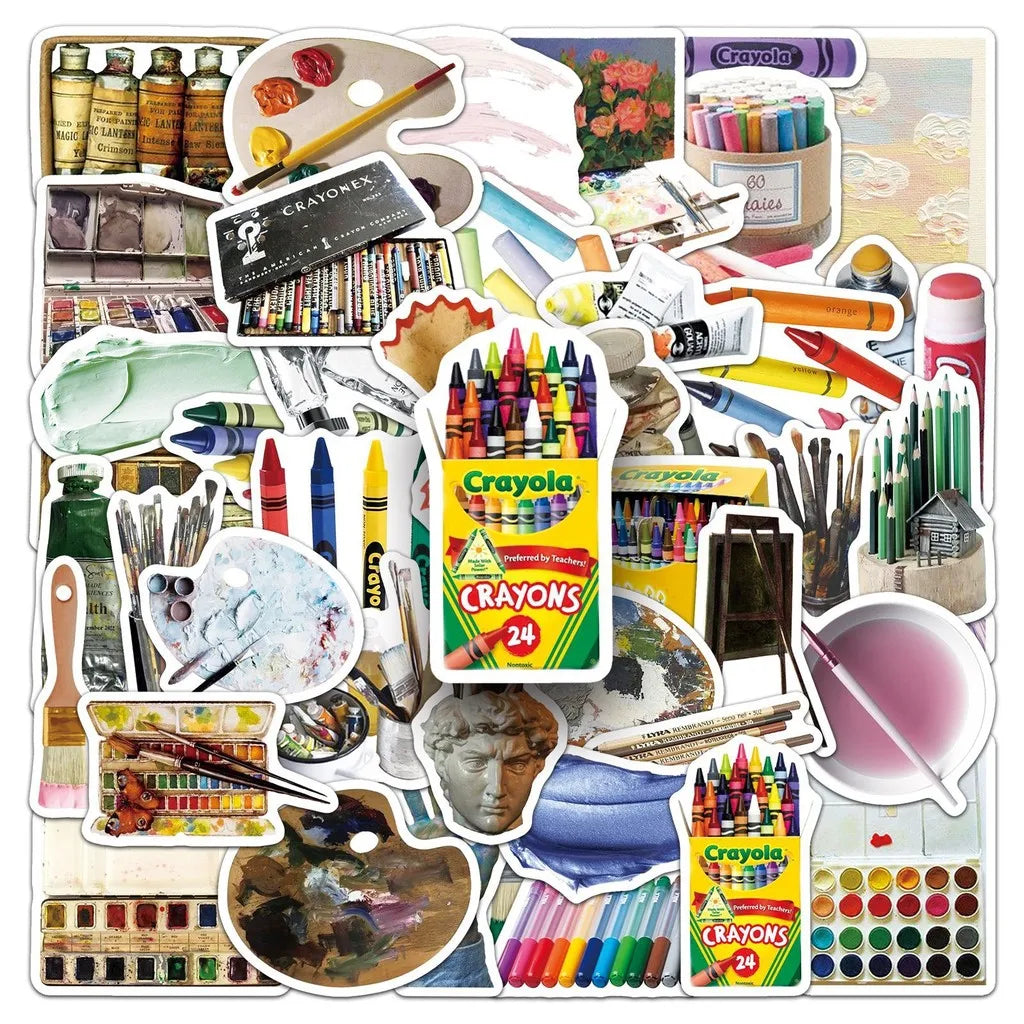 50 Pcs Art Stickers  Paintbrushes & Painting Tools Themed Artistic Creative Stickers Waterproof Decor Decals
