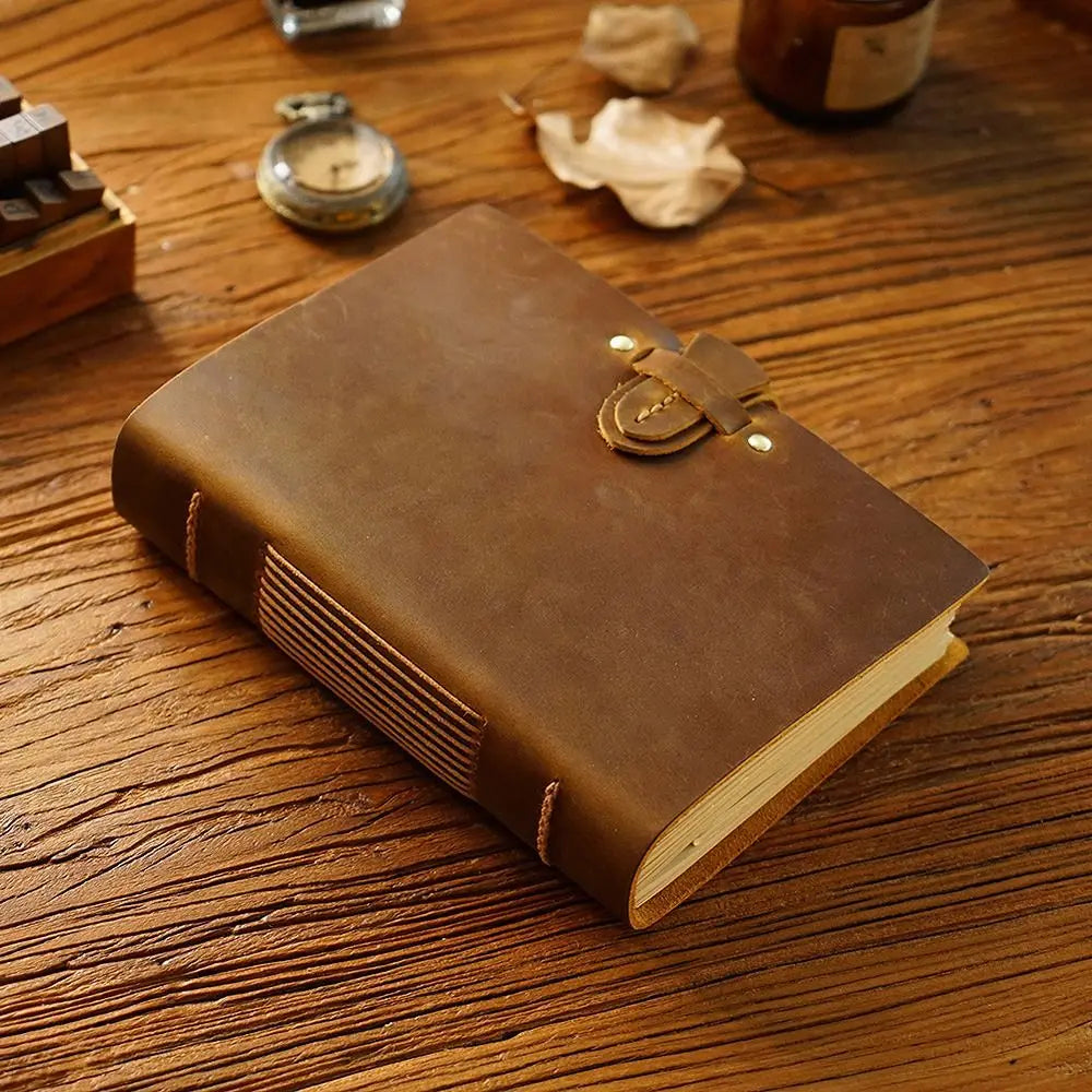Vintage Leather Bound Journal Handmade Genuine Leather Cover Blank Paper Diary Blank Pages Unlined Travel Sketchbook