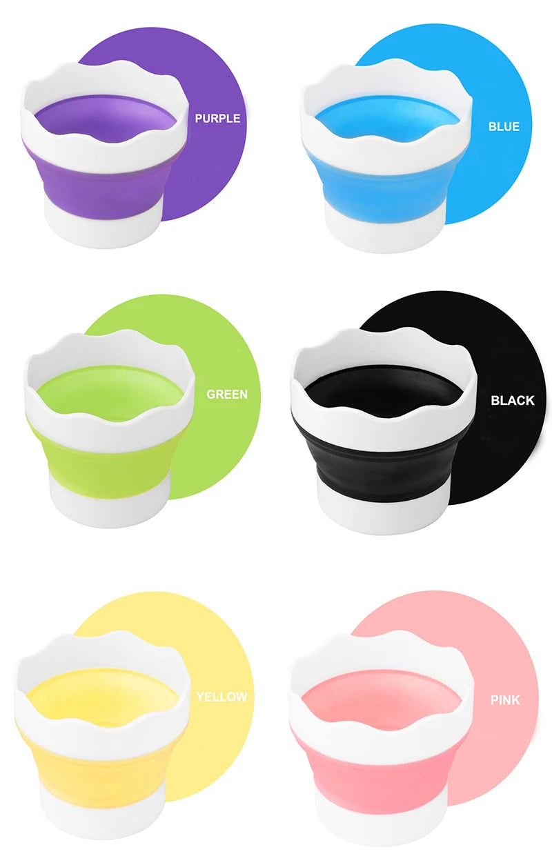 Art Supplies Paint Brush Washer Holder Cleaner Silicone Mini Foldable Painting Water Cup Washing Bucket Basin