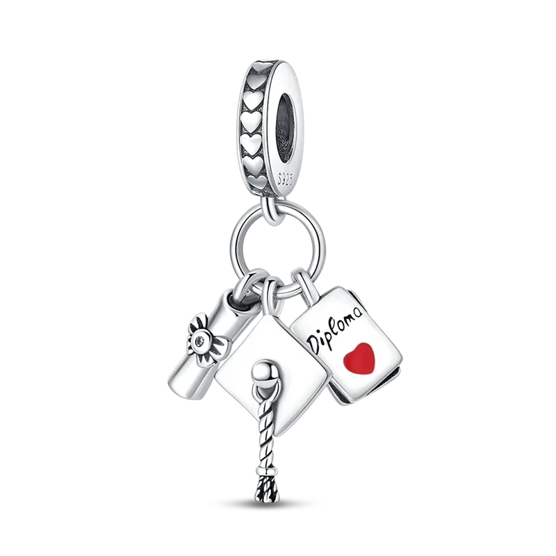 925 Sterling Silver Charms Bachelor's Cap Graduate Beads Pendant Fit Original Bracelet DIY Bead Gift for Graduation Ceremony