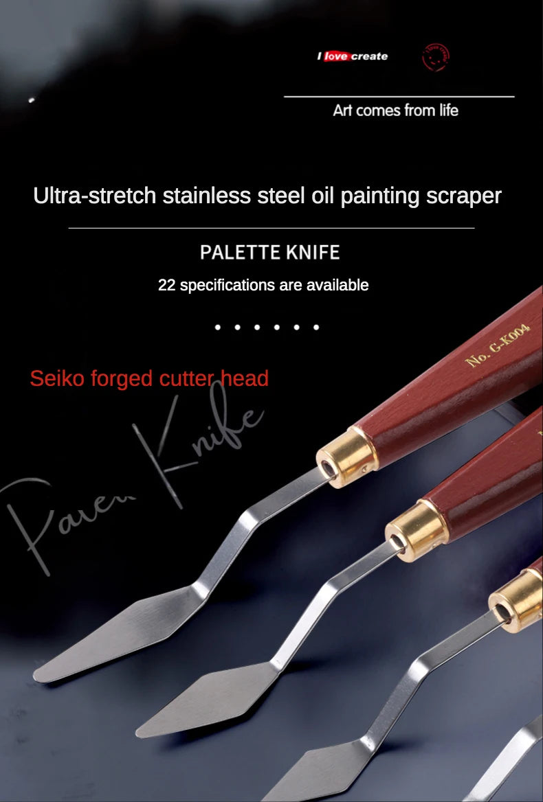 1pcs Oil painting scraper Art supplies Single 22 types of gouache paint Wooden high elastic stainless steel flat pointed spatula