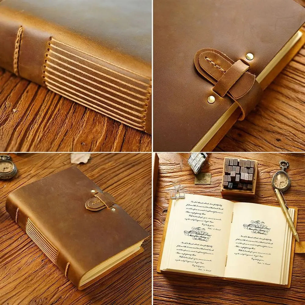 Vintage Leather Bound Journal Handmade Genuine Leather Cover Blank Paper Diary Blank Pages Unlined Travel Sketchbook
