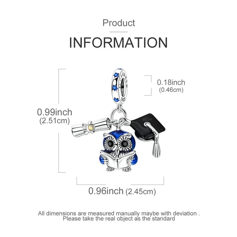 925 Sterling Silver Charms Bachelor's Cap Graduate Beads Pendant Fit Original Bracelet DIY Bead Gift for Graduation Ceremony