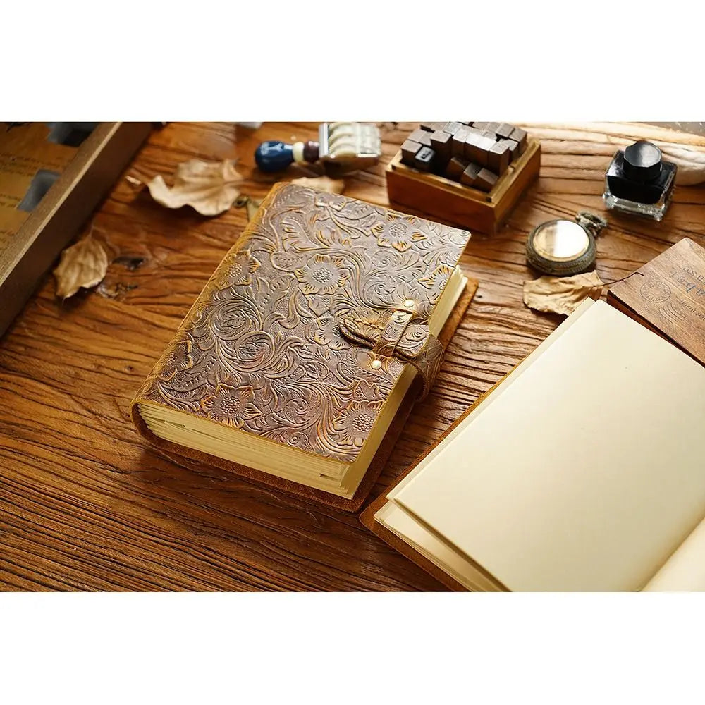 Vintage Leather Bound Journal Handmade Genuine Leather Cover Blank Paper Diary Blank Pages Unlined Travel Sketchbook