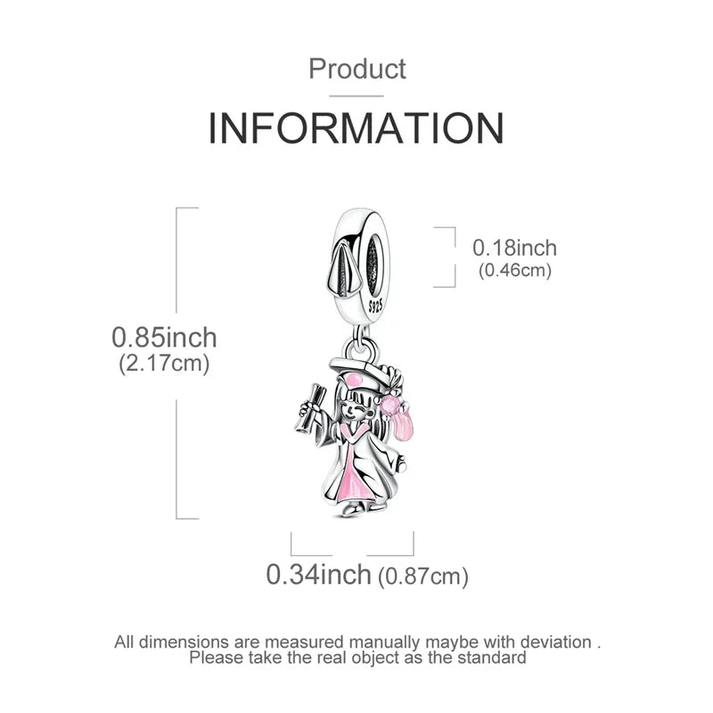 925 Sterling Silver Charms Bachelor's Cap Graduate Beads Pendant Fit Original Bracelet DIY Bead Gift for Graduation Ceremony