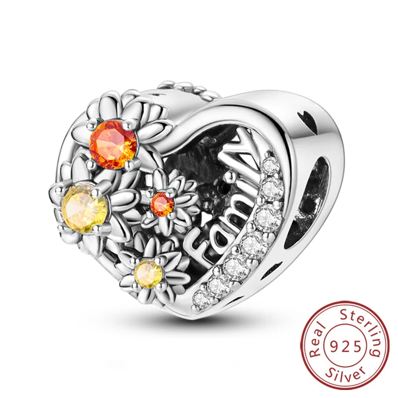 New 925 Sterling Silver Charms Pendant Sunflowers Heart Beads Fit Original Bracelets Charm DIY Jewelry Gifts Making