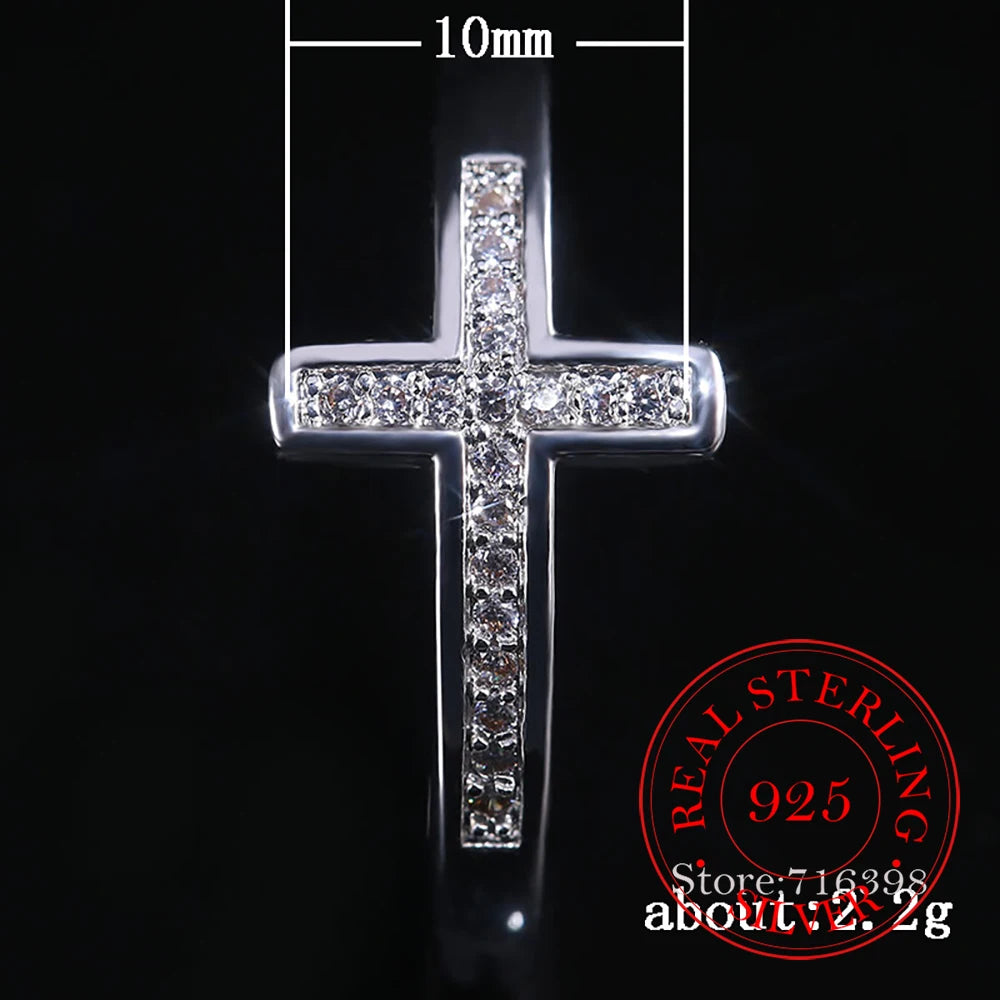 Original 925 Sterling Silver Cubic Zircon Cross Rings for Women Men Fashion Women's Jewelry Party Wedding anillos Gift
