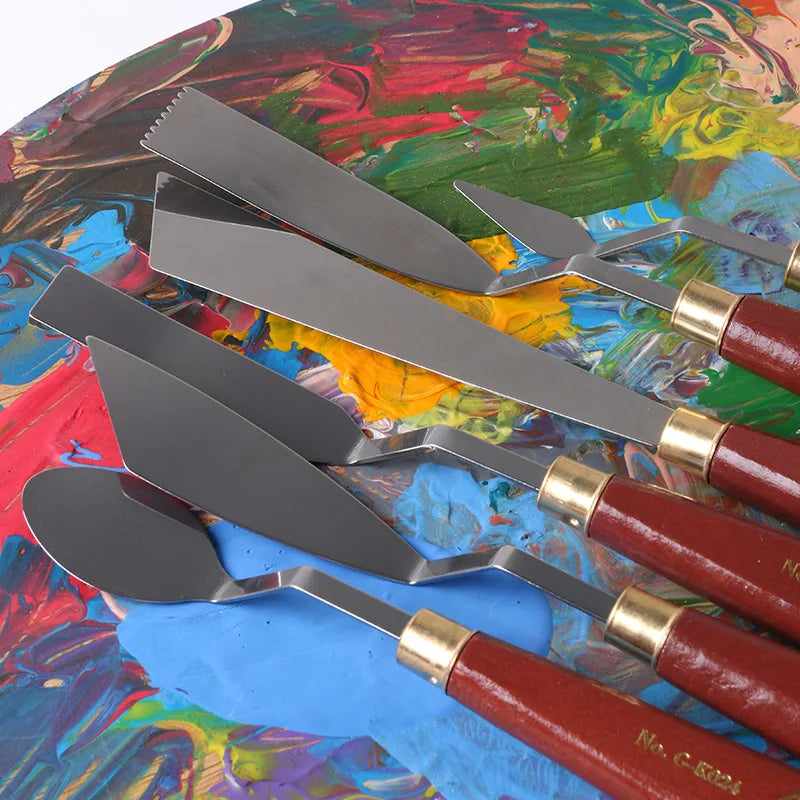 1pcs Oil painting scraper Art supplies Single 22 types of gouache paint Wooden high elastic stainless steel flat pointed spatula