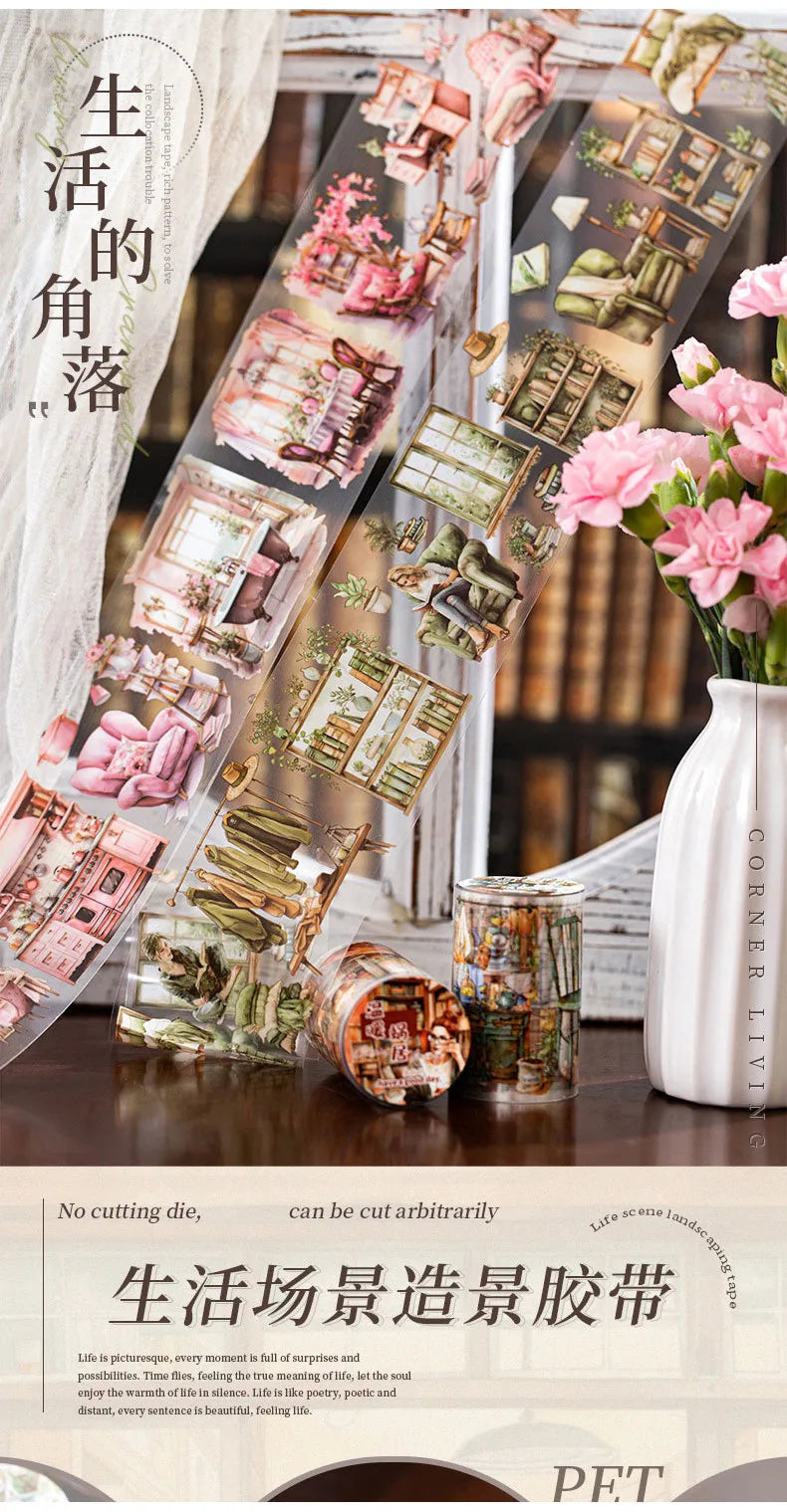Journamm 60mm*2m Landscaping PET Tape Junk Journal Decor Junk Journal DIY Scrapbooking School Supplies Collage Stationery Tapes