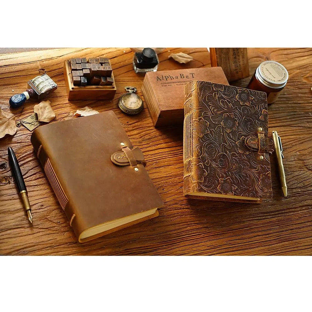 Vintage Leather Bound Journal Handmade Genuine Leather Cover Blank Paper Diary Blank Pages Unlined Travel Sketchbook