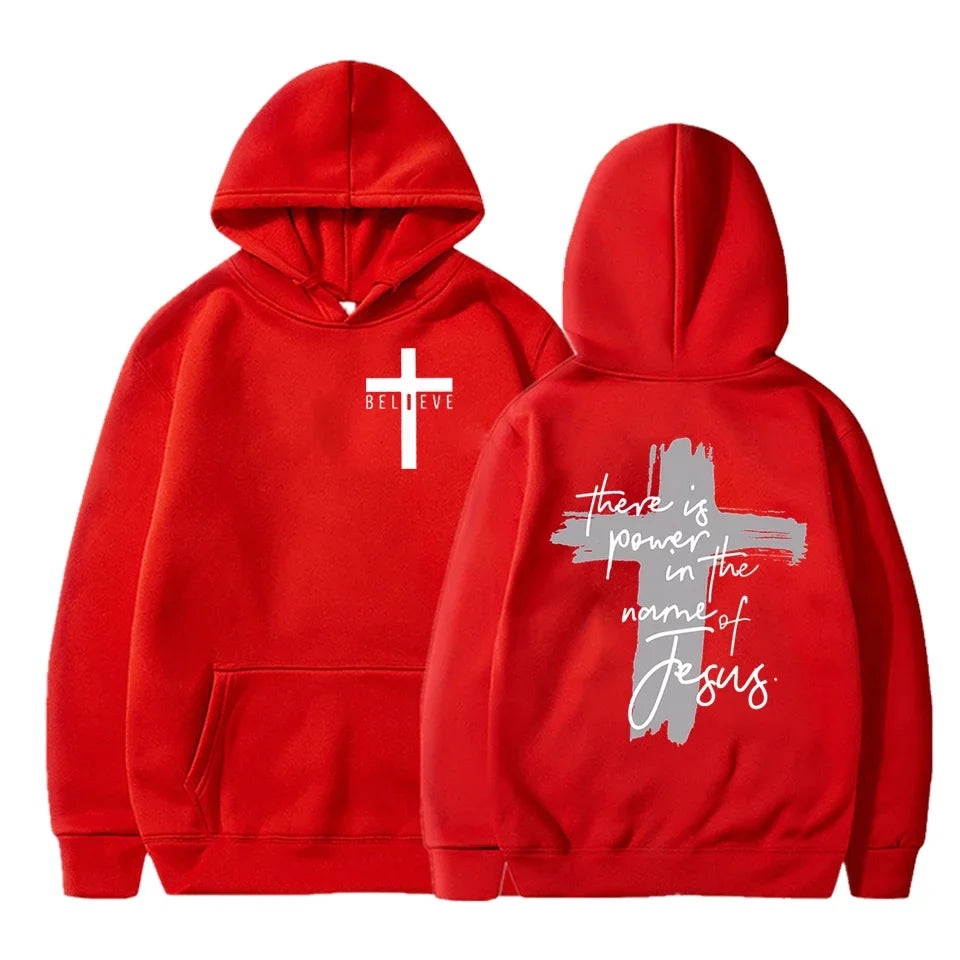 Women/Men Christian Faith Essential Hoodies There Is Power in The Name of Jesus Graphic Hoodie Unisex Cross Faiths Sweatshirts