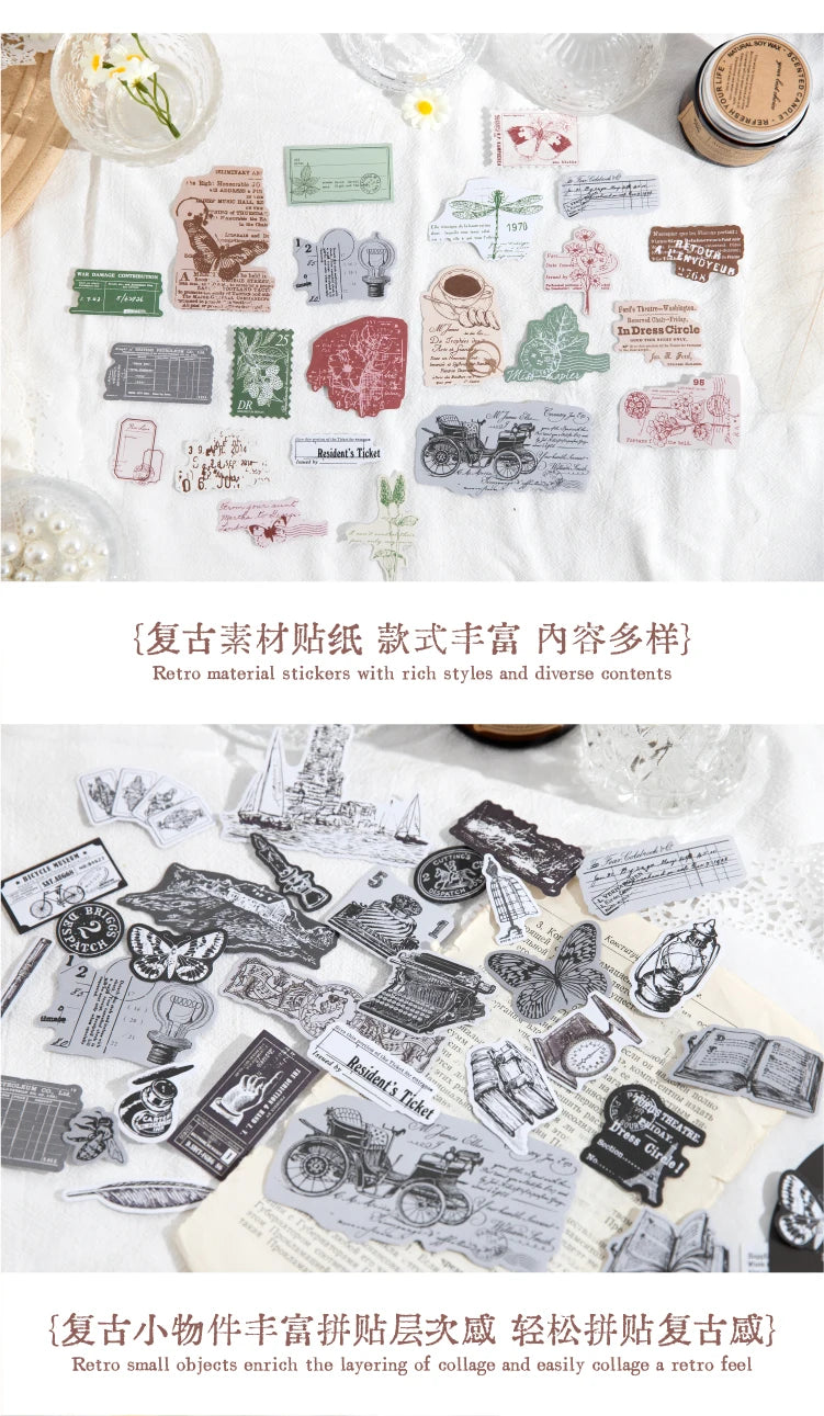 Journal GO 30pcs Retro Antique Stuffs Stickers Collage Junk Journal Scrapbooking diy Vintage Small Hand Made Stationery Labels