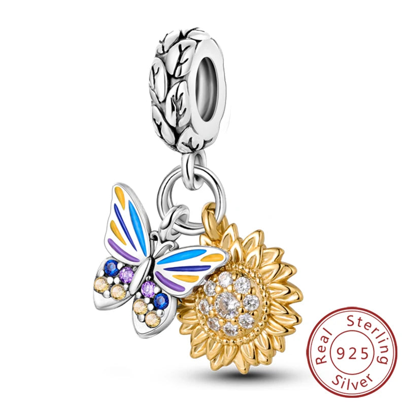 New 925 Sterling Silver Charms Pendant Sunflowers Heart Beads Fit Original Bracelets Charm DIY Jewelry Gifts Making