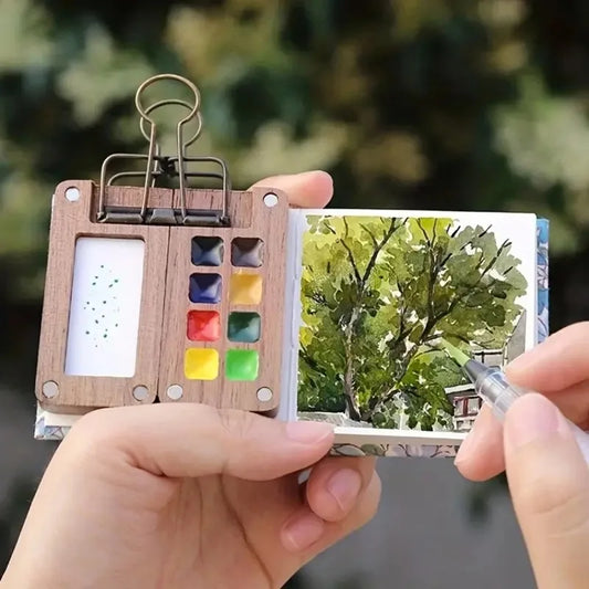 Art Supplies Empty Wooden Watercolor Palette Portable Mini Travel Watercolor Acrylic Paint Box Square Tray Box Art Painting