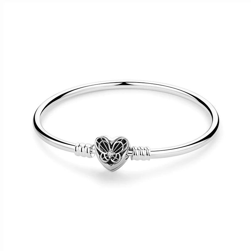 Original 925 Sterling Silver Bracelet For Women Charms Beads Rose Gold Heart Bracelets Bangles Snake Chain Luxury Jewelry Gift